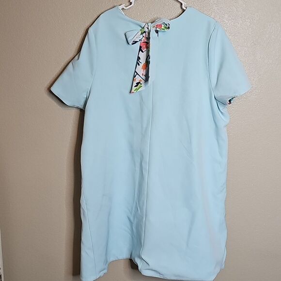 NWT Crown & Ivy XXL Reversible Aqua Floral Short Sleeve Dress - Picture 4 of 8